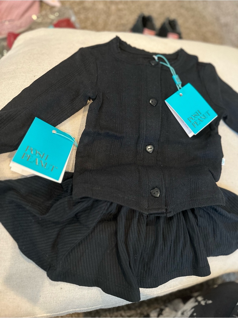 Baby girls matching 2 piece bundlePosh Peanut black skirt and cardigan set